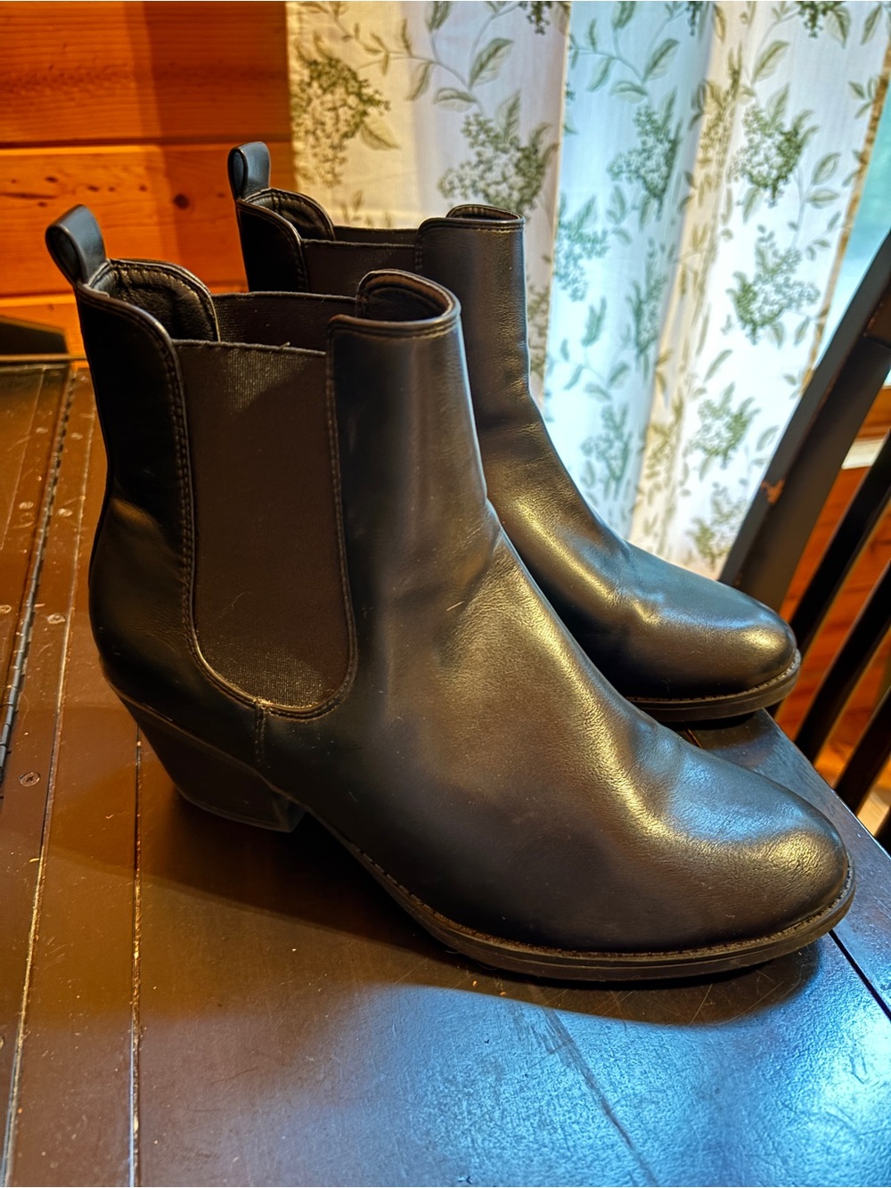 Black Faux Leather Ankle Booties - Classic Chelsea Style